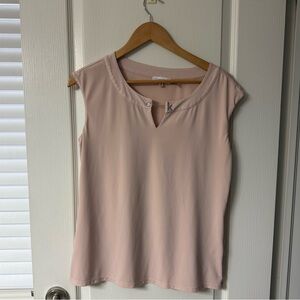 Calvin Klein Blush Sleeveless Top | Size M | Logo Detail Neck Work Blouse